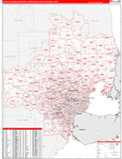 Detroit-Warren-Dearborn Metro Area Wall Map Red Line Style